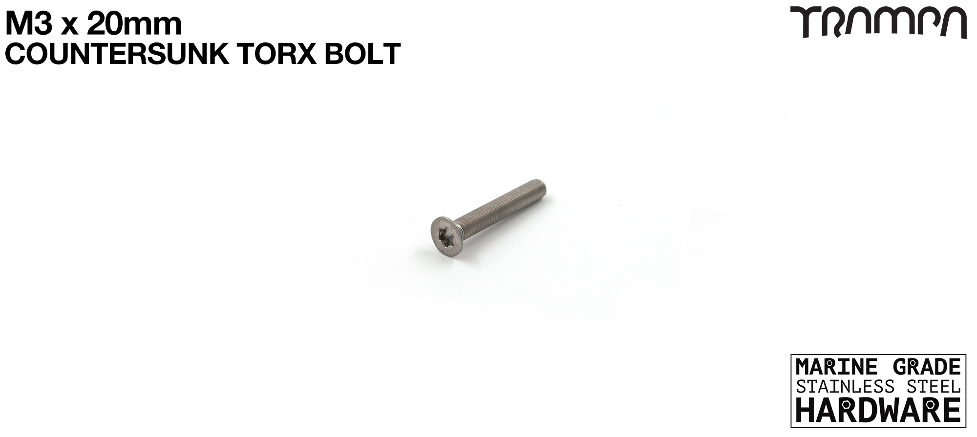 M3 x 20mm TORX Countersunk Head Bolt Marine Grade Stainless Steel 