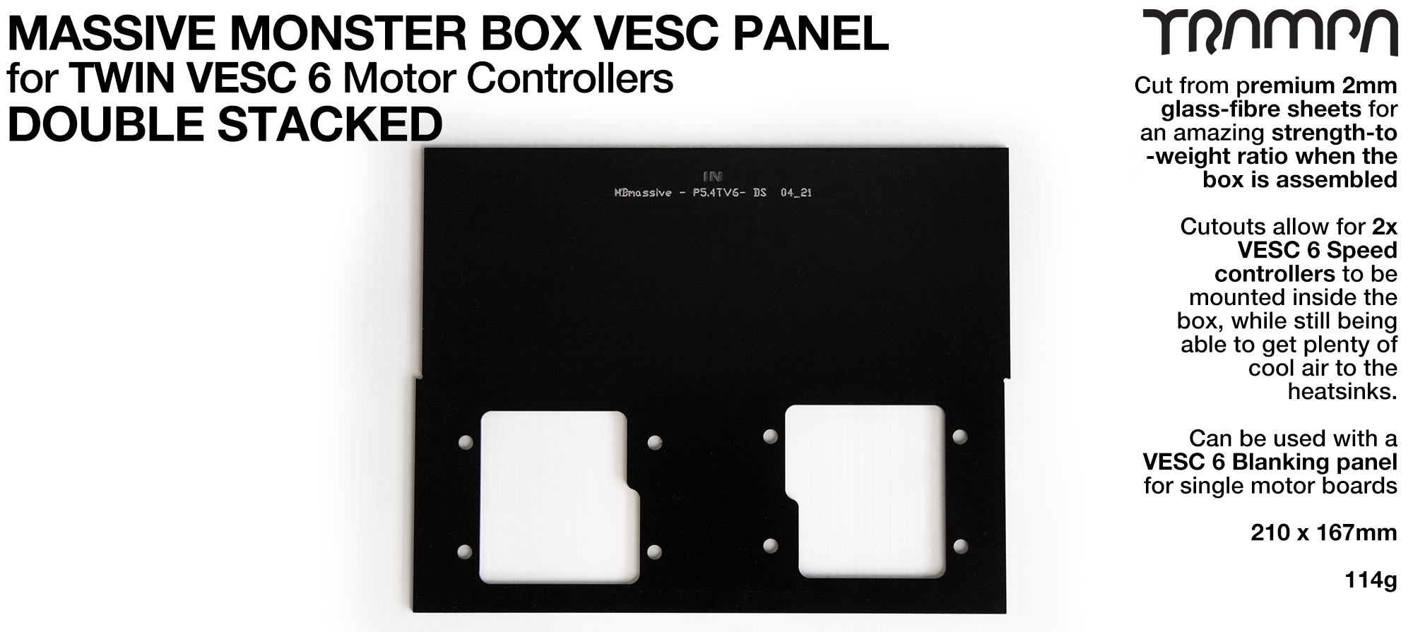 MASSIVE Monster Box 2x VESC 6 2mm DOUBLE STACK Mounting Panel (2WD) LI-PO