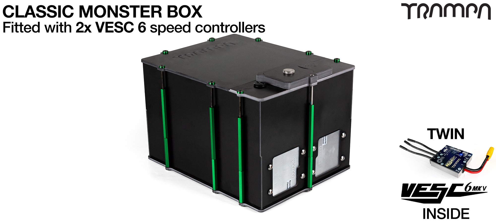 Classic MONSTER Box MkV DOUBLE STACKER supplied with 2x VESC 6 & 1x Externaly Mounted NRF VESC Connect Dongle & Cable  Fitted