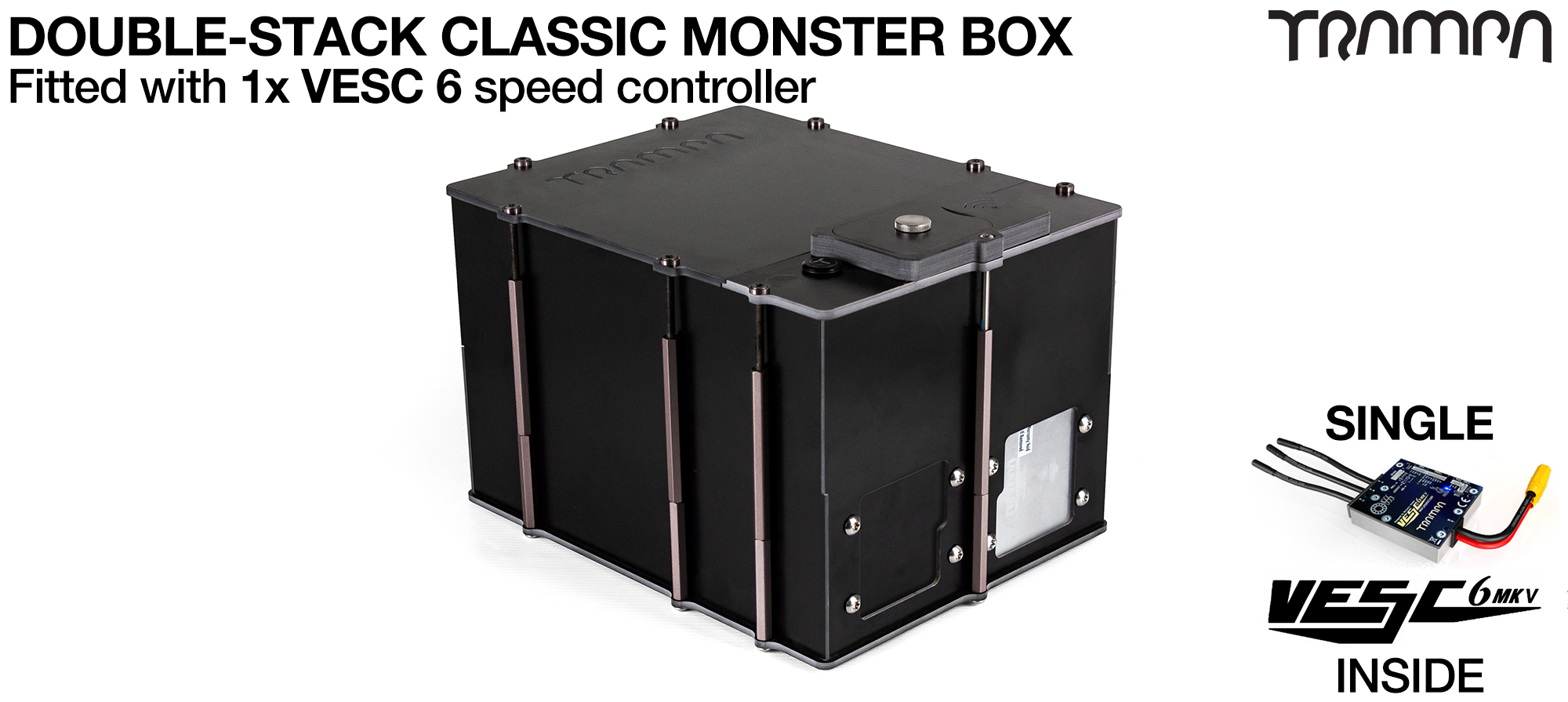 Classic MONSTER Box MkV DOUBLE STACKER supplied with 1x VESC 6 & 1x Externaly Mounted NRF VESC Connect Dongle & Cable 