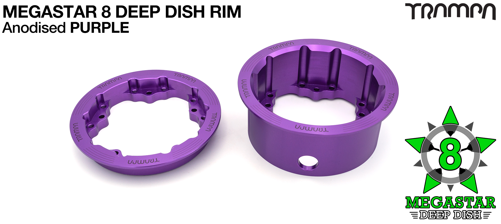 MEGASTAR 8 DEEP-DISH Rims Measure 3.75 x 2.5 Inch. The bearings are positioned OFF-SET widening the wheel base & accept all 3.75 Rim Tyres - PURPLE 