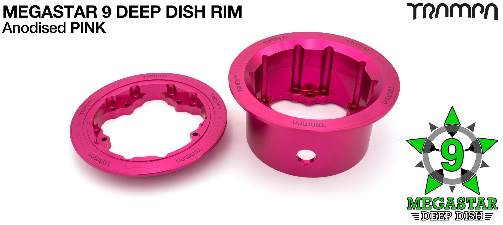 MEGASTAR 9 DD Rims Measure 3.75/4x 3 Inch. The Bearings are positioned DEEP-DISH OFF-SET & accept 3.75 & 4 Inch Rim Tyres - PINK
