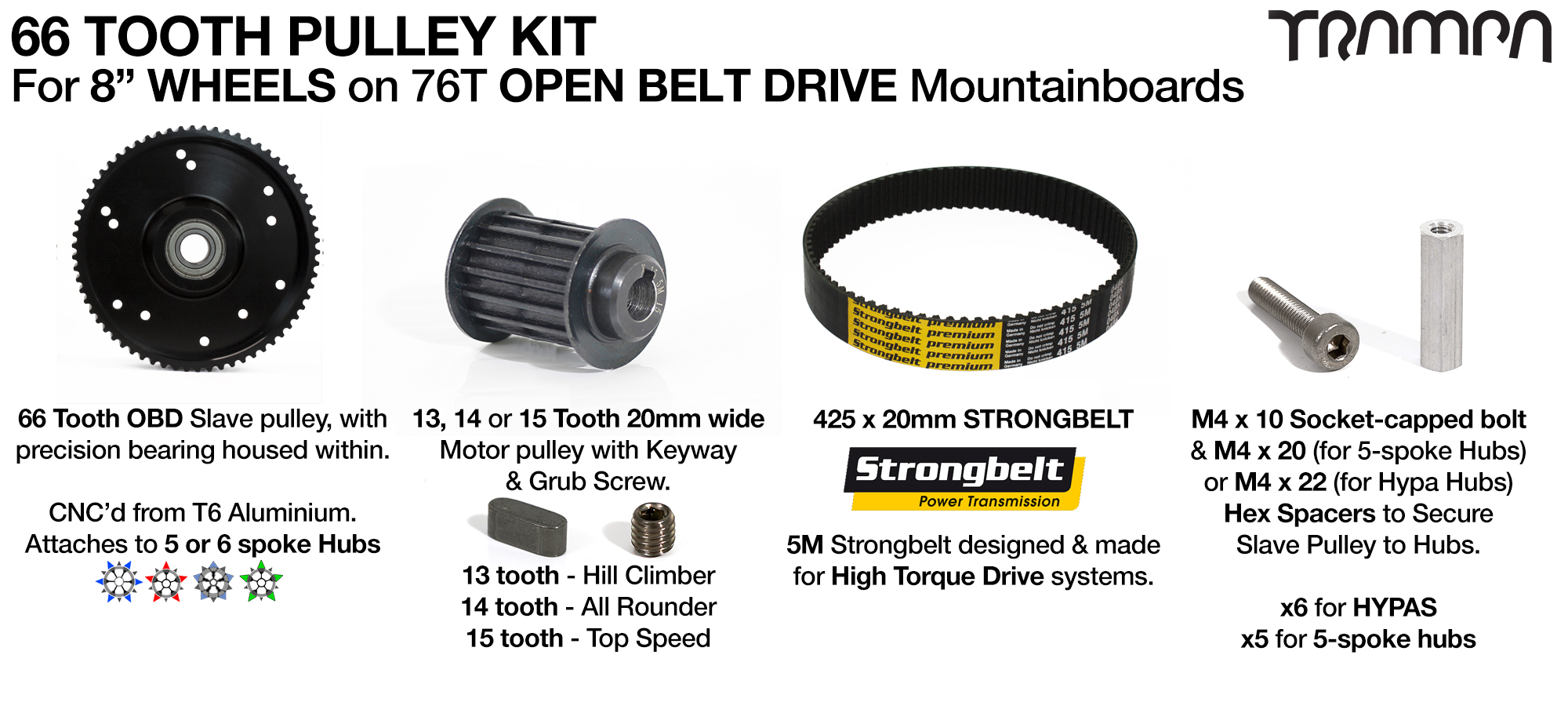 76T OBD Panel with 8 Inch Wheels - 66 Tooth Pulley Kit & 425 x 20mm Belt 