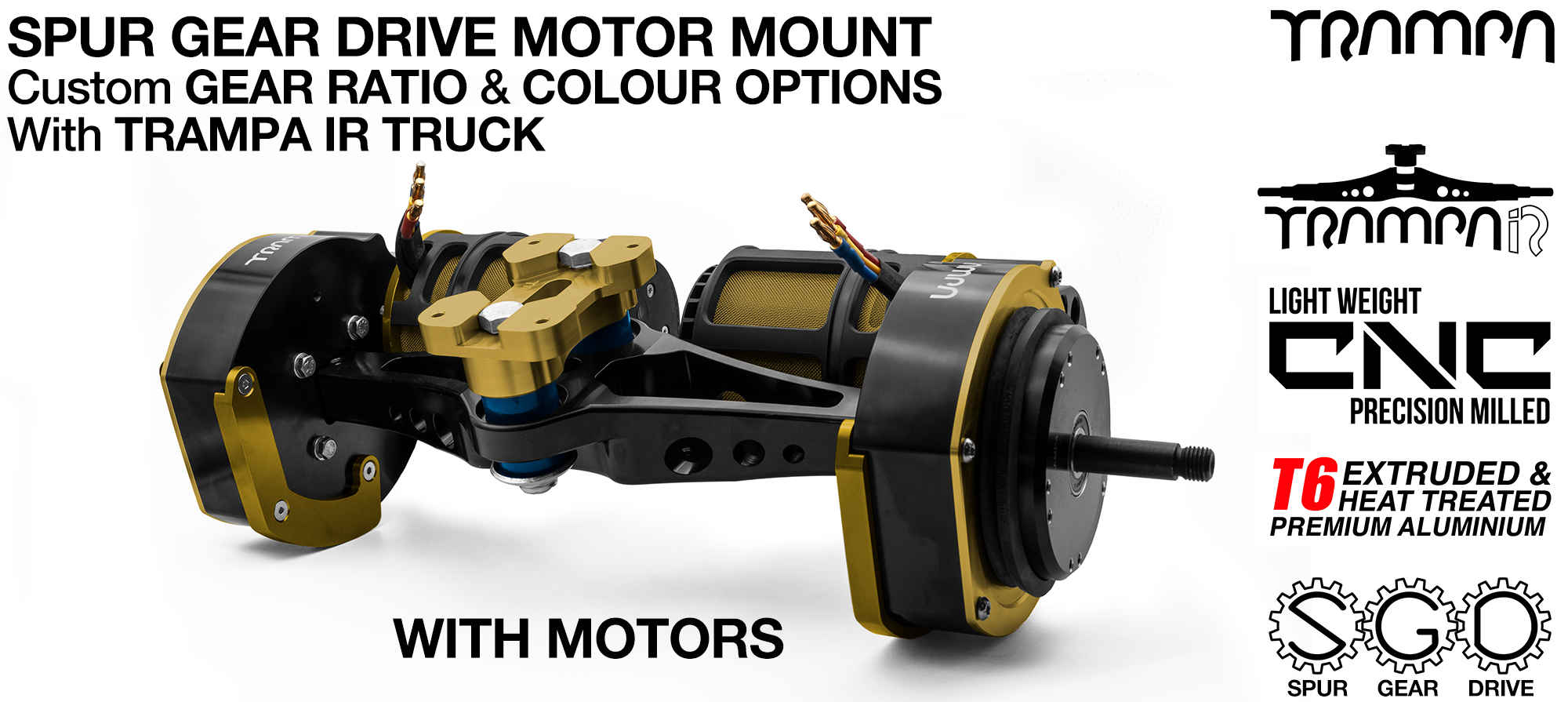 Spur Gear Drive Mountainboard Motor Mount & TRAMPA IR Truck
