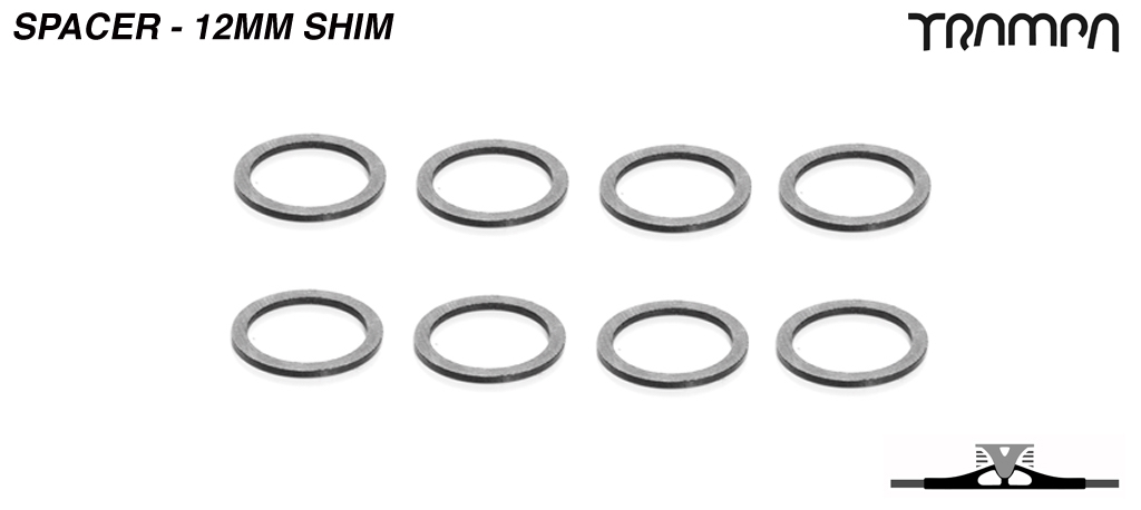 Shim spacer - used to bridge tiny gaps on axles & ensures fast running bearings - 12mm (id) x 16mm (od) x 1mm (long) X 8