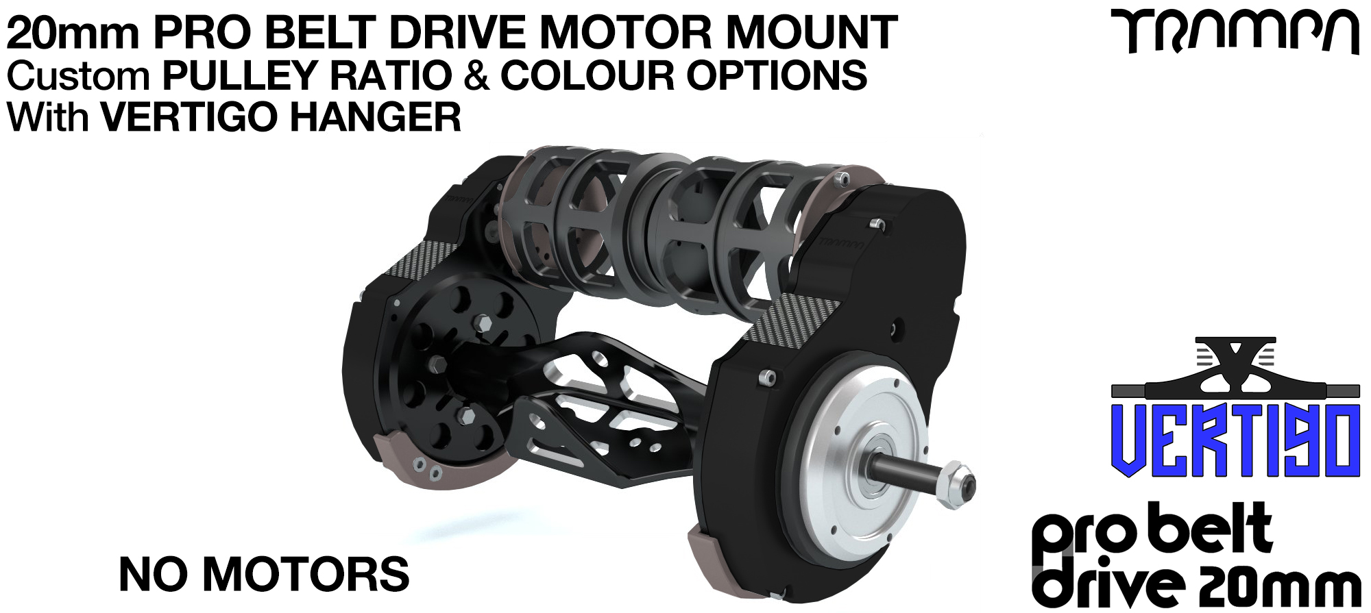 20mm PRO BELT DRIVE Motor Mounts with PULLEYS & FILTERS mounted on a VERTIGO Hanger - NO Motors