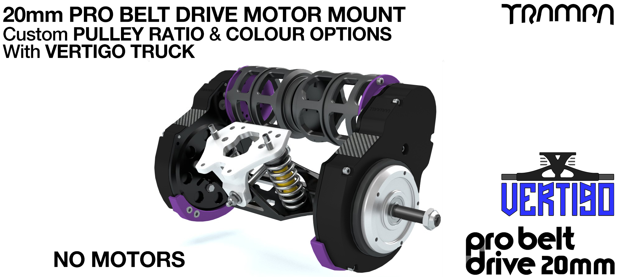 20mm PRO BELT DRIVE Motor Mounts with PULLEYS & FILTERS mounted on a VERTIGO Truck - NO Motors