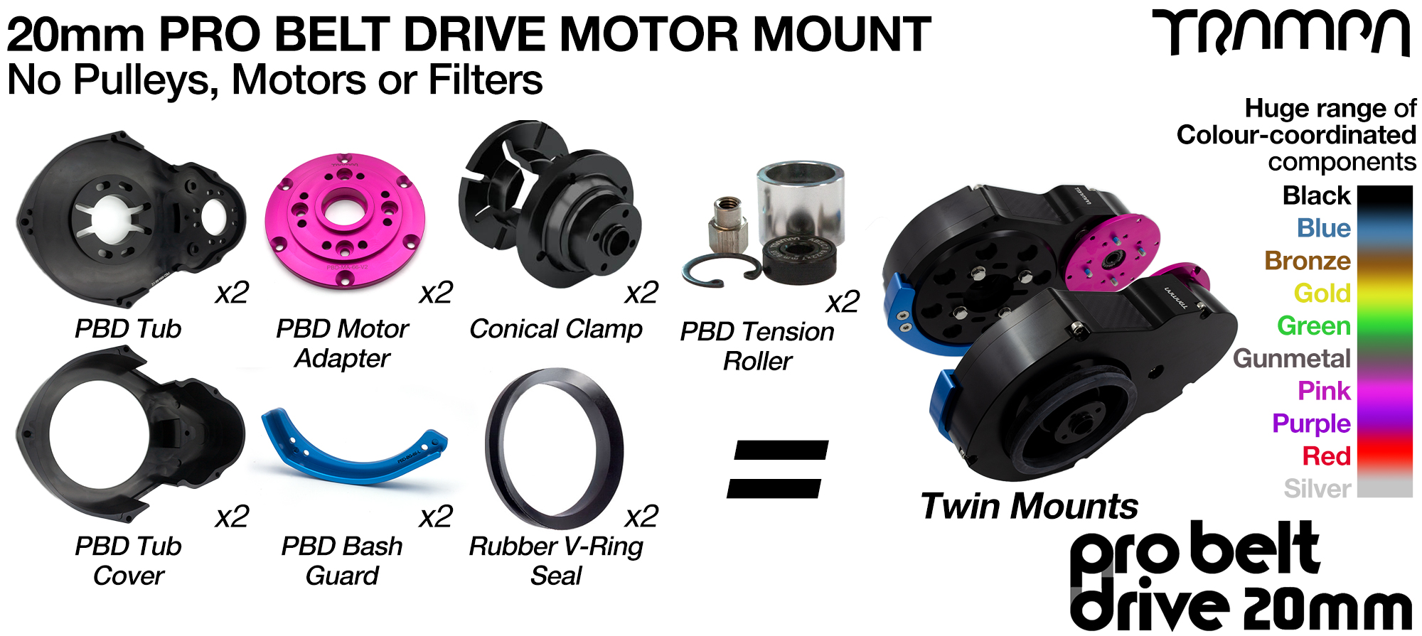 20mm PRO BELT DRIVE Motor Mounts - NO Pulleys NO Filters & NO Motors