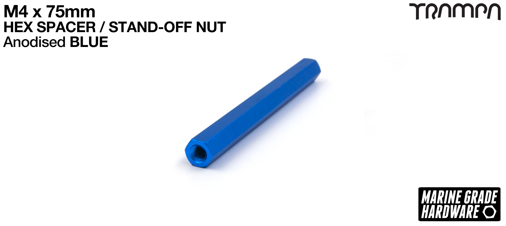 M4 x 75mm Aluminium Threaded HEX Spacer Nut used for assembling the MONSTER Battery Boxes - BLUE