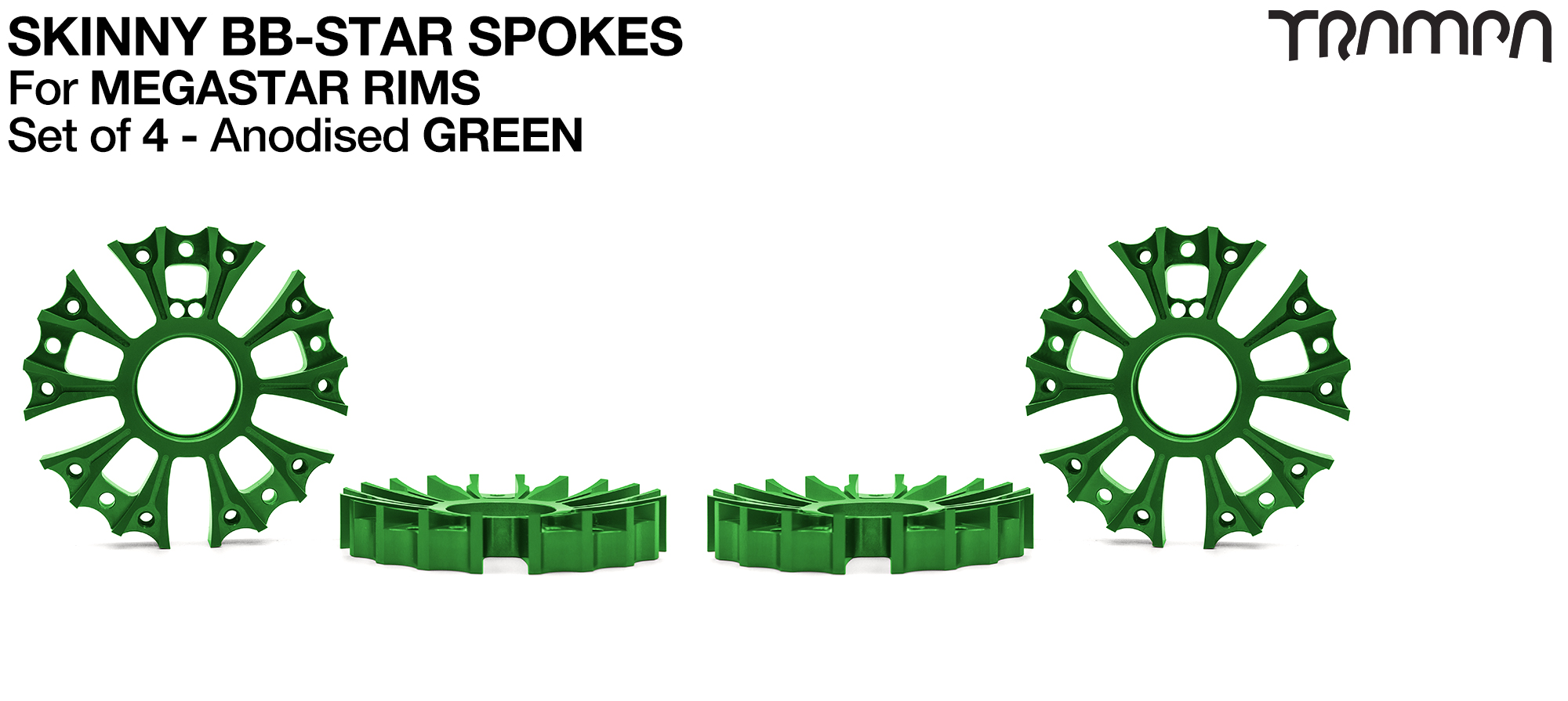 Set of 4 SKINNY BBStar Spokes - GREEN