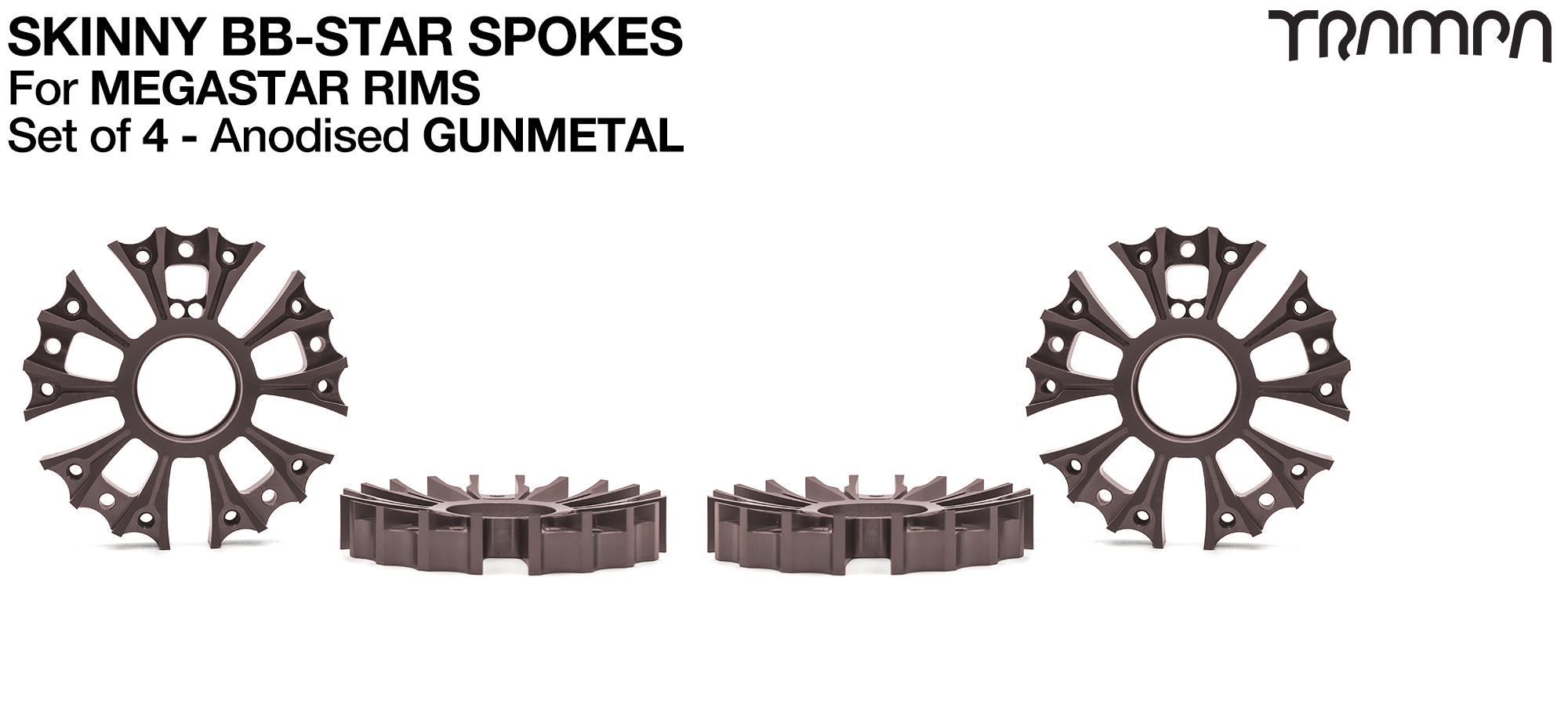 Set of 4 SKINNY BBStar Spokes - GUNMETAL