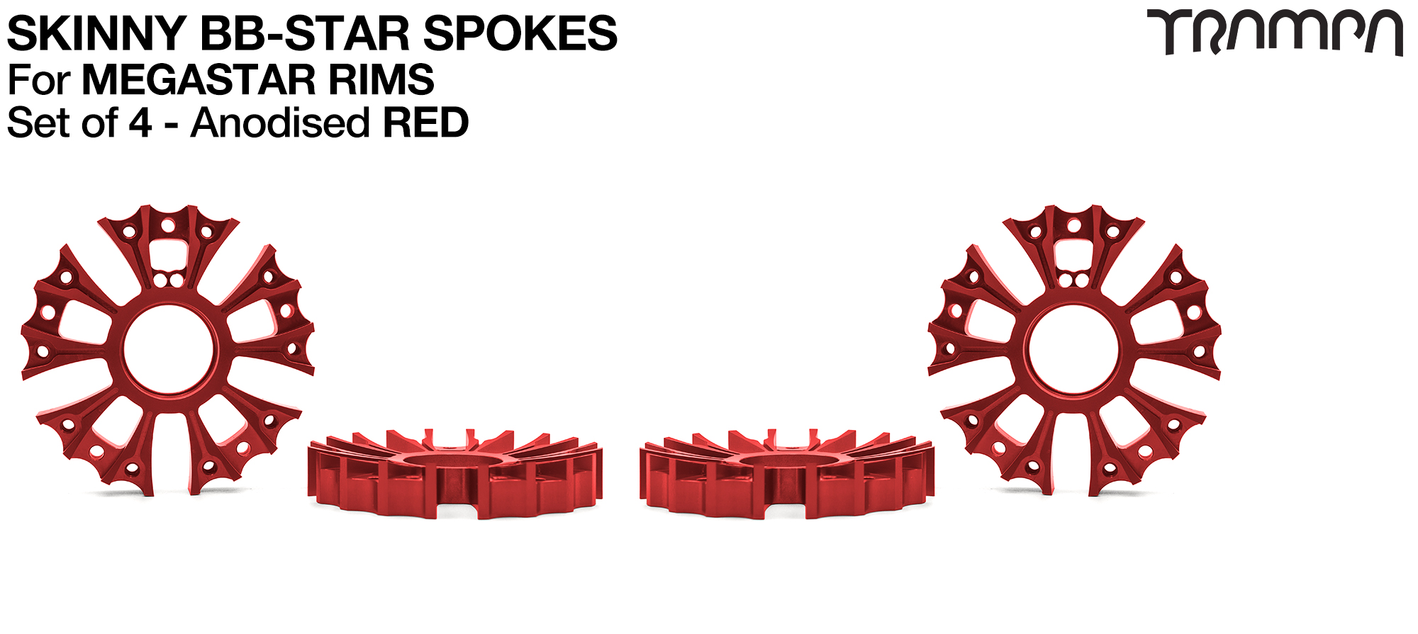 Set of 4 SKINNY BBStar Spokes - RED