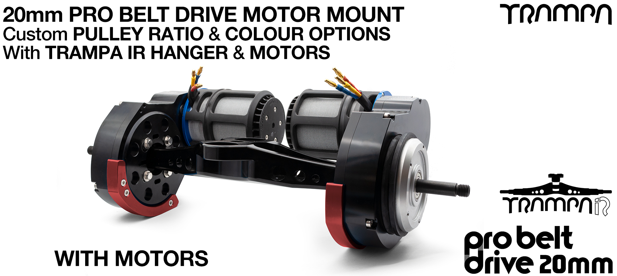 20mm PRO BELT DRIVE Motor Mounts MOTORS, PULLEYS & Motor PROTECTION FILTERS mounted on a CNC TRAMPA-IR Hanger 