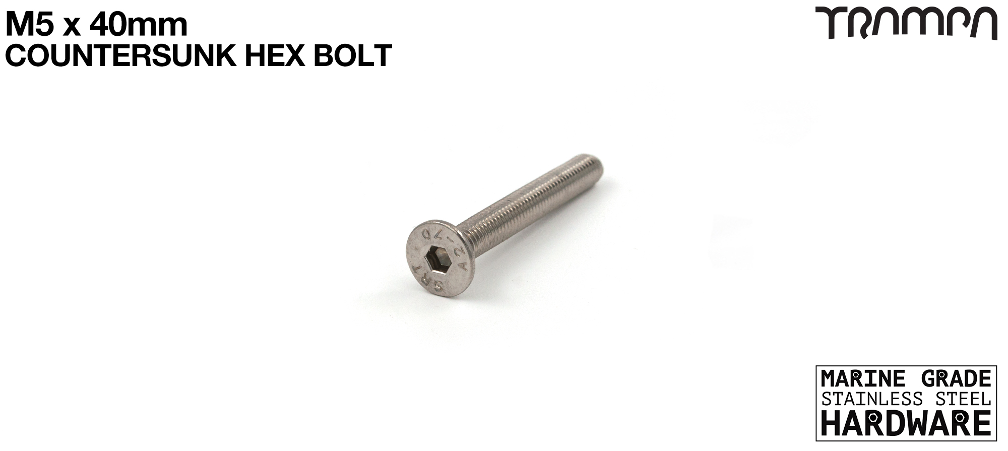 M5 x 40mm Countersunk Allen-Key Bolt - Marine Grade Stainless steel with locking paste