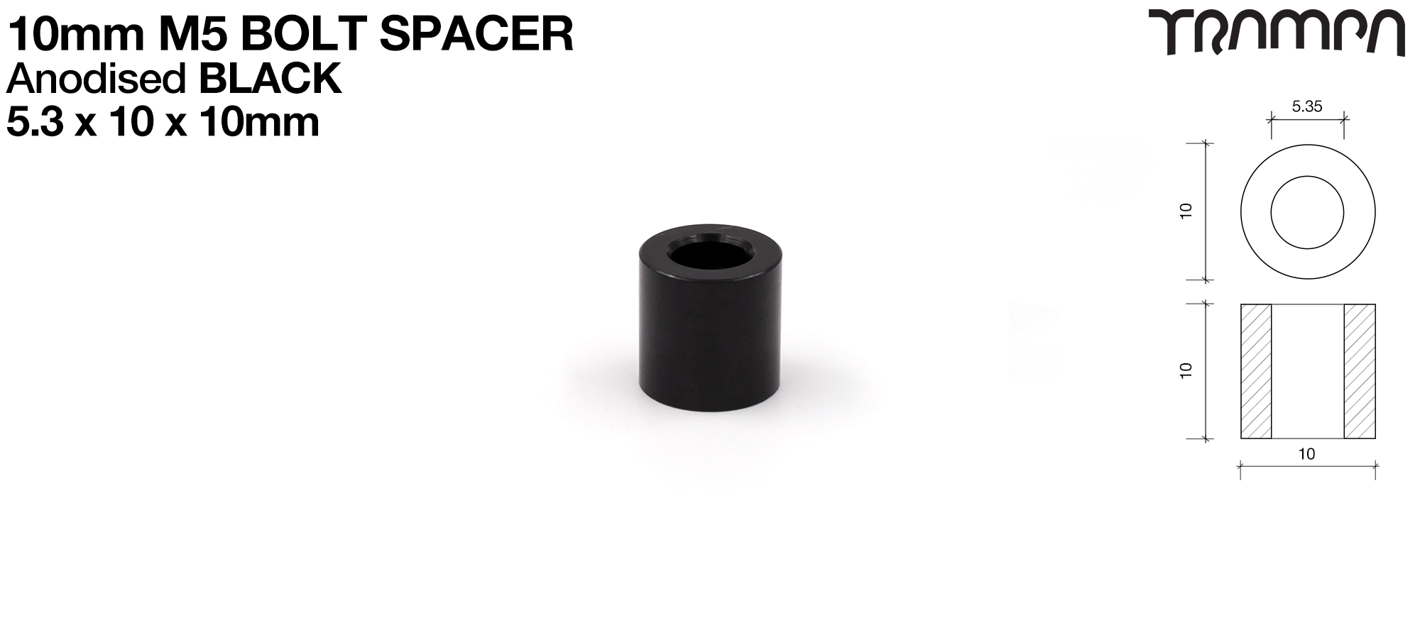 M5 x 10 x 10mm Spacer - Anodised BLACK
