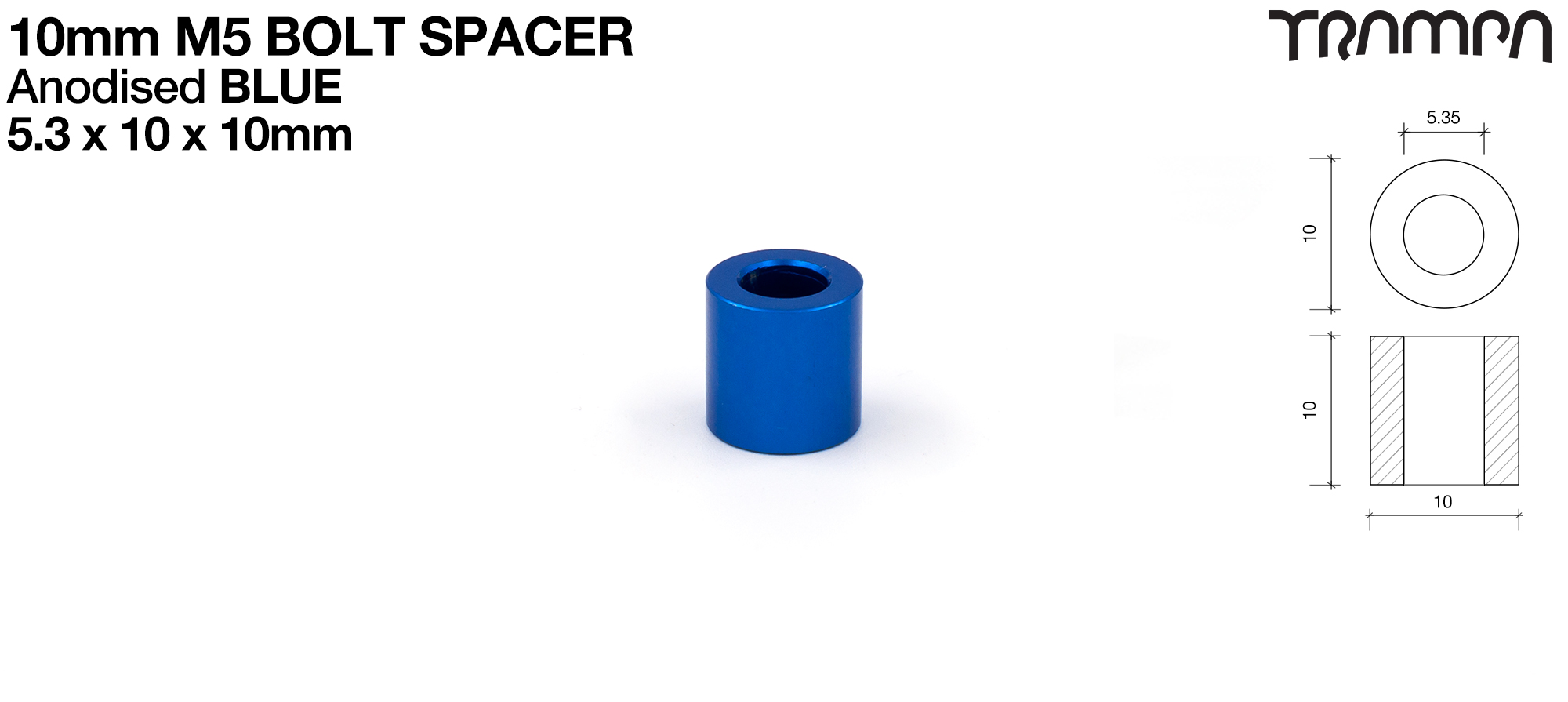 M5 x 10 x 10mm Spacer - Anodised BLUE