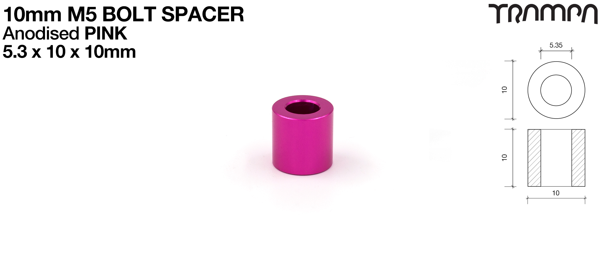 M5 x 10 x 10mm Spacer - Anodised PINK
