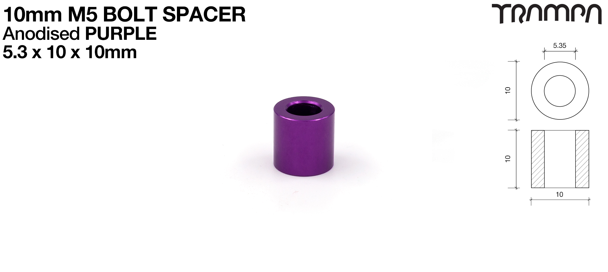 M5 x 10 x 10mm Spacer - Anodised PURPLE