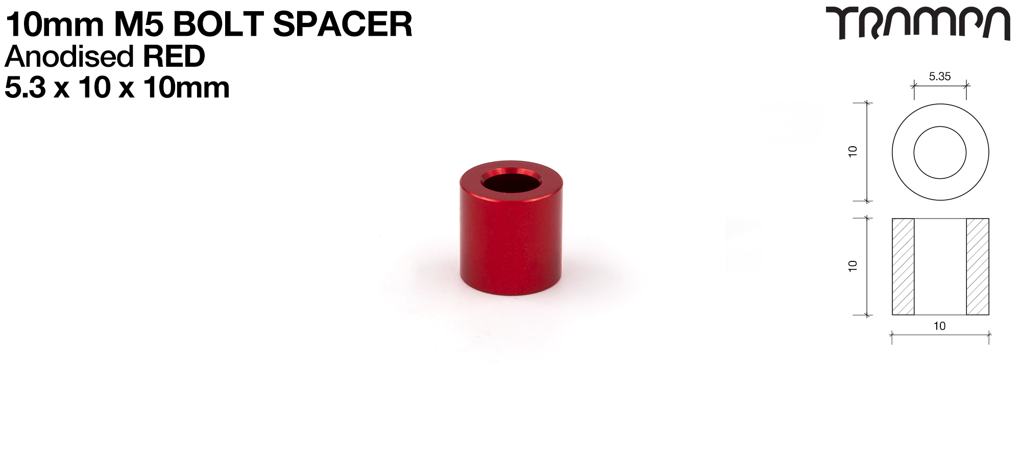 M5 x 10 x 10mm Spacer - Anodised RED