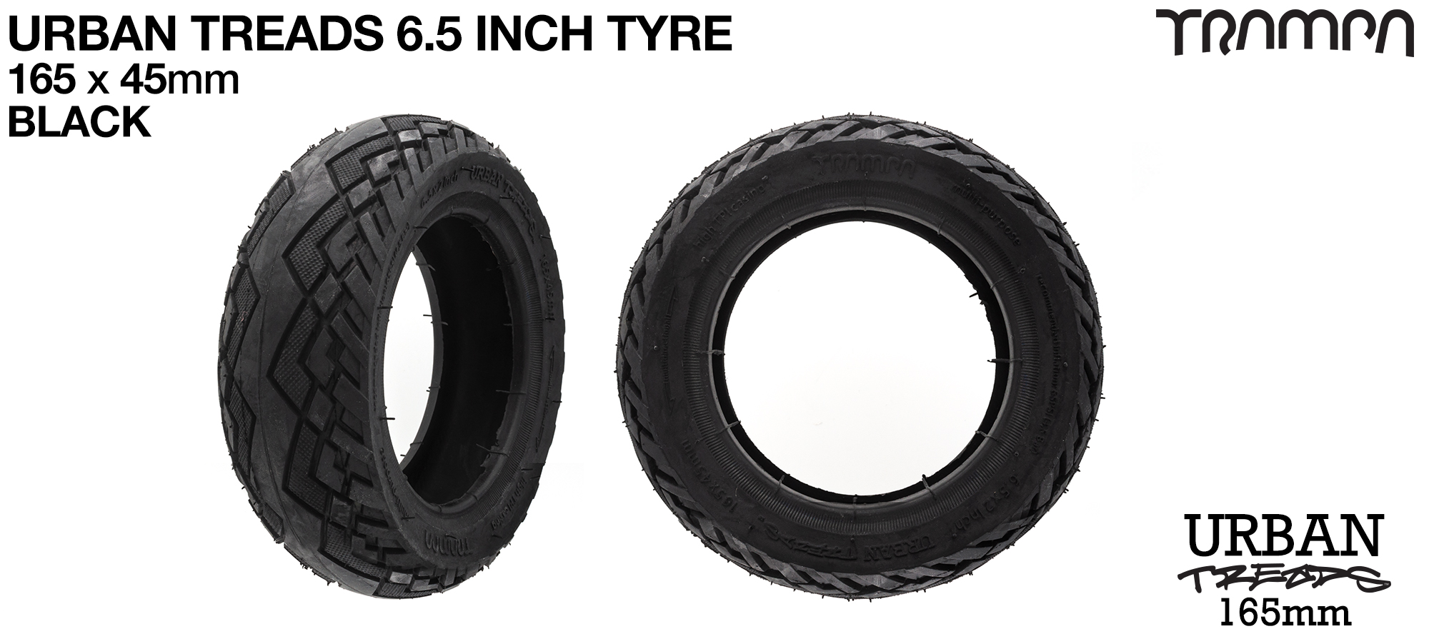 6 Inch TRAMPA URBAN TREADS Tyre & Tube - BLACK