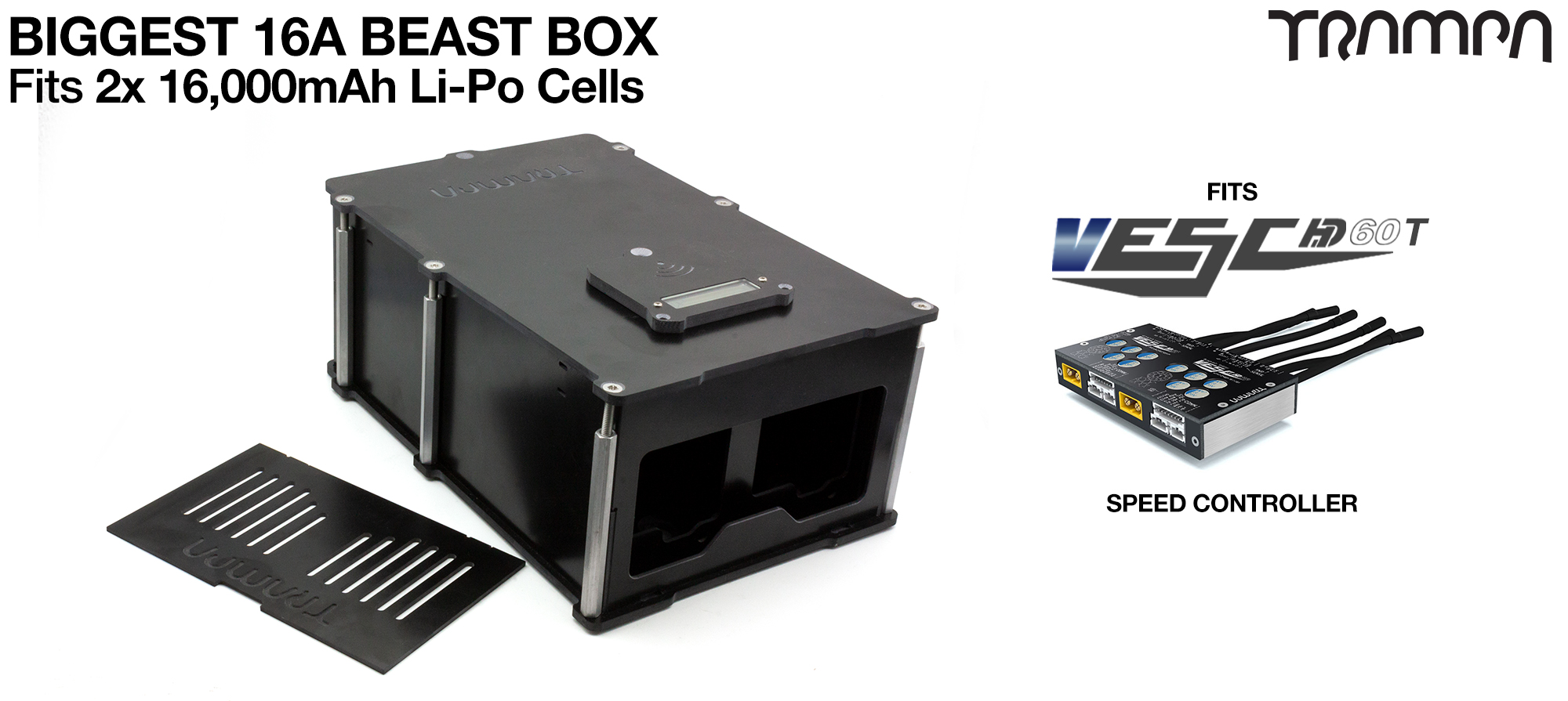 16A BIGGEST BEAST Box fits 2x 6s 16A Li-Po cells & either 1x VESC HD-60T or 1 or 2  VESC 6 