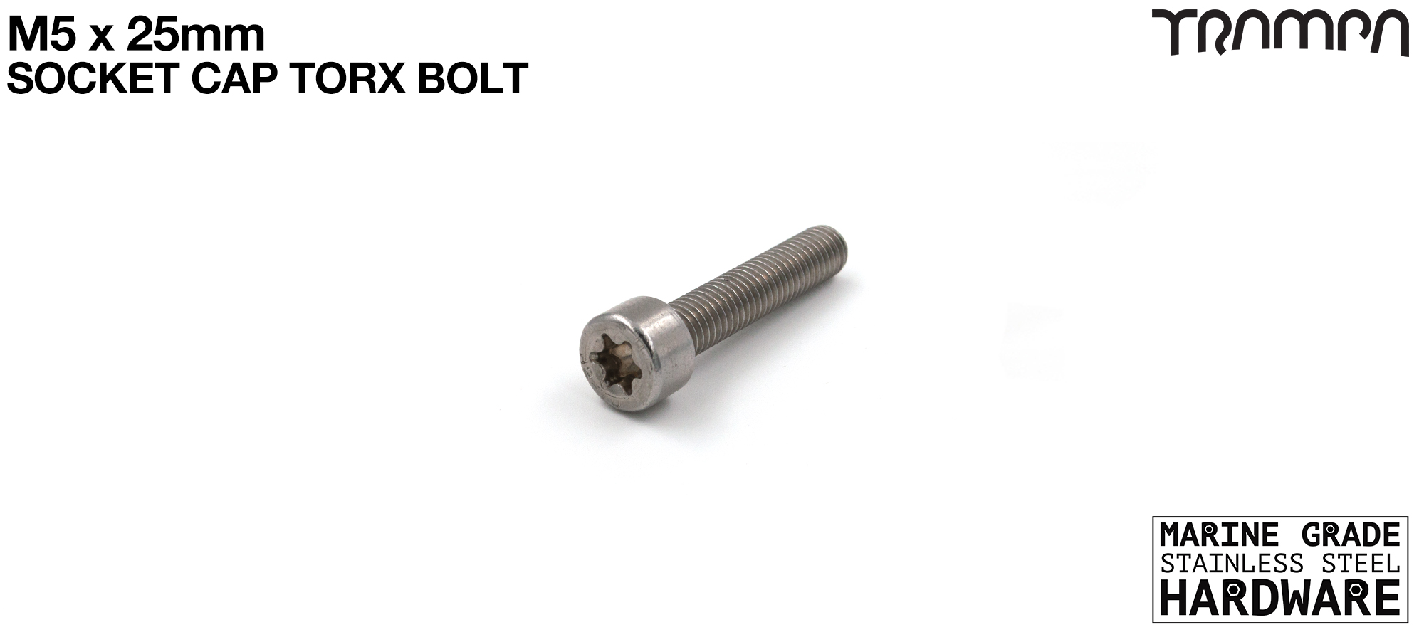 M5 x 25mm TORX Socket Capped TORX Head Bolt ISO 4762 Marine Grade Stainless Steel 