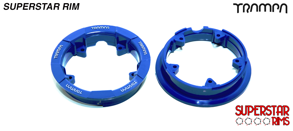 Set of 4 SUPERSTAR CENTER-SET Rims 3.75x 2 Inch fits all 3.75 Inch Tyres - BLUE with WHITE logos 