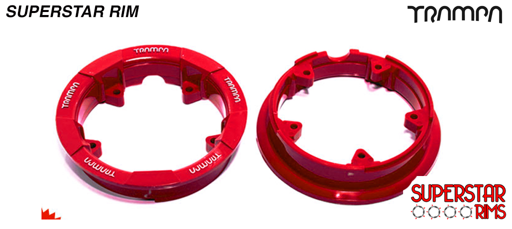 Set of 4 SUPERSTAR CENTER-SET Rims 3.75x 2 Inch fits all 3.75 Inch Tyres - RED with WHITE logo 