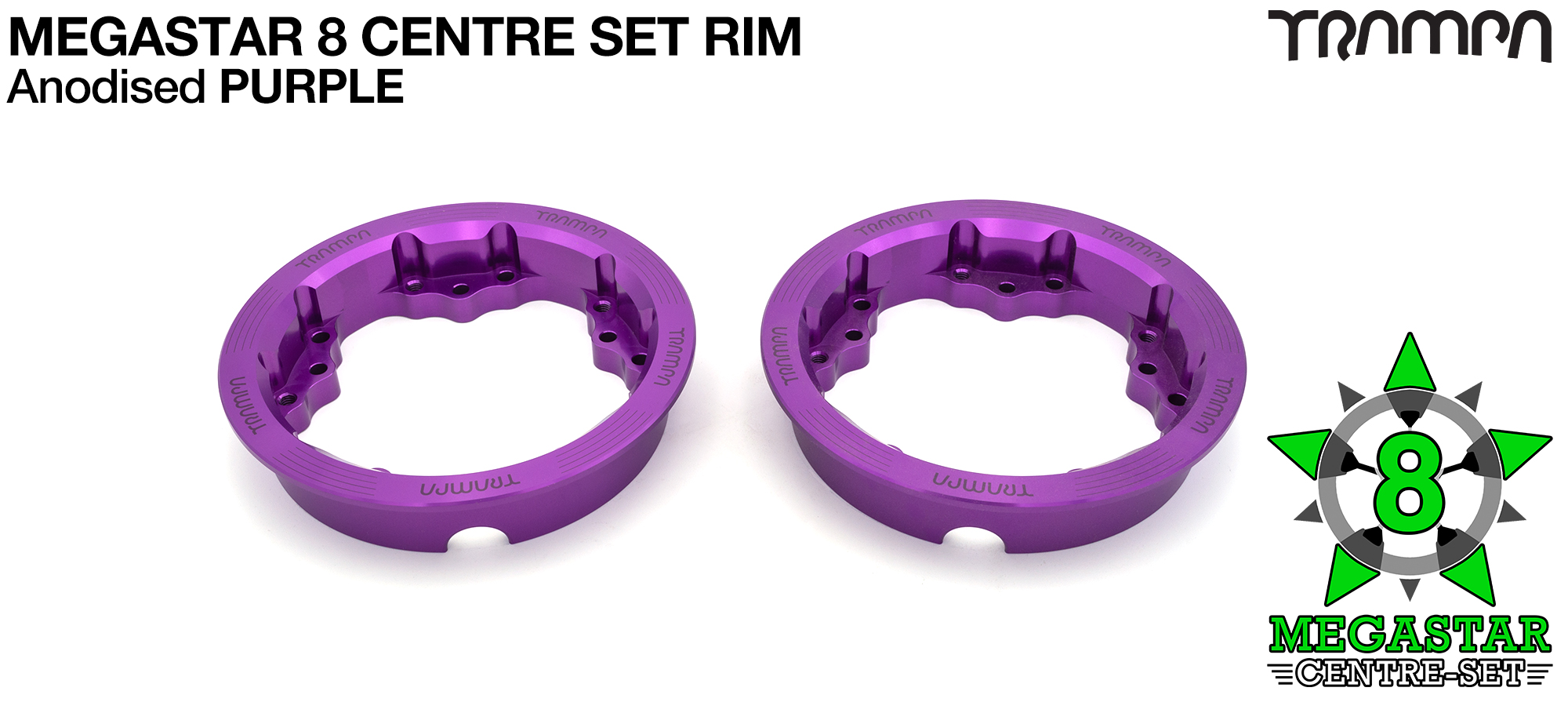 MEGASTAR 8 CS Rims Measure 3.75 x 2 Inch. The bearings are positioned CENTRE-SET & accept all 3.75 Rim Tyres - PURPLE 