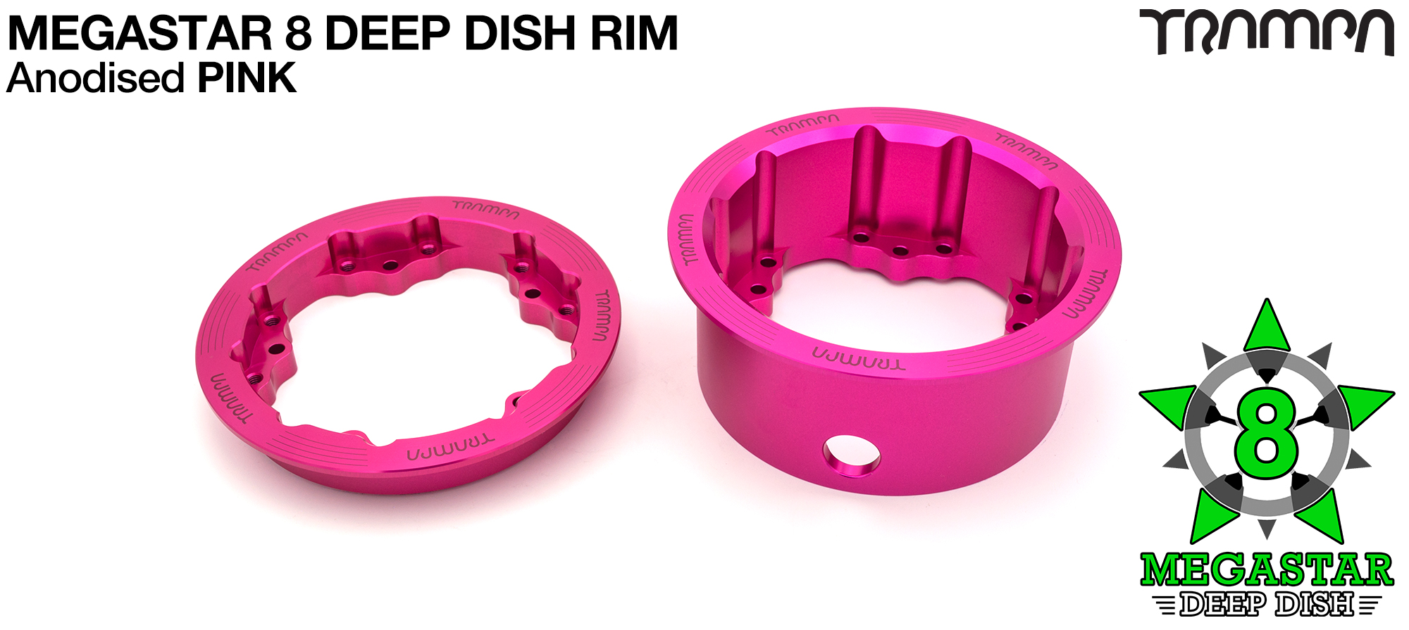 MEGASTAR 8 DEEP-DISH Rims Measure 3.75 x 2.5 Inch. The bearings are positioned OFF-SET widening the wheel base & accept all 3.75 Rim Tyres - PINK