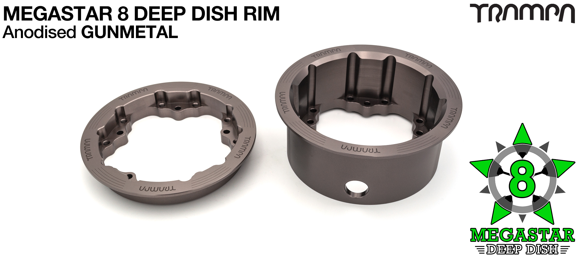 MEGASTAR 8 DEEP-DISH Rims Measure 3.75 x 2.5 Inch. The bearings are positioned OFF-SET widening the wheel base & accept all 3.75 Rim Tyres - GUNMETAL