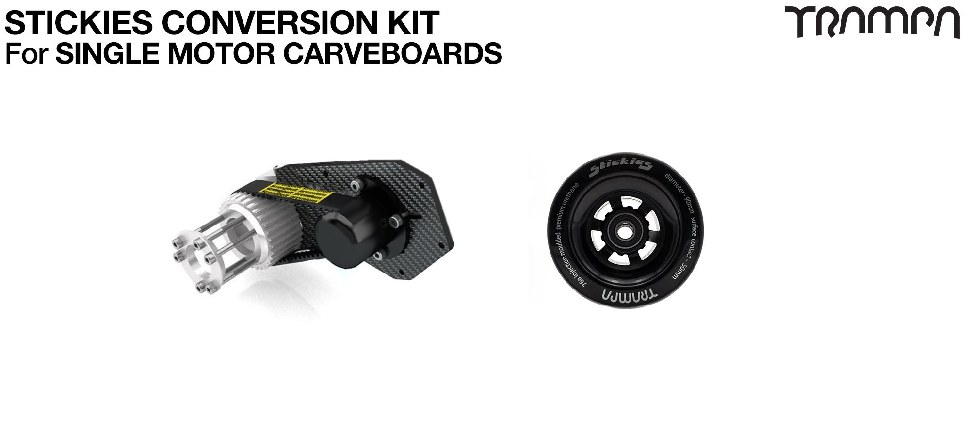 GUMMIES to STREET Carveboard complete Motor Mount Conversion kit with 4 CUSTOM Stickies Longboard wheels - SINGLE Motor