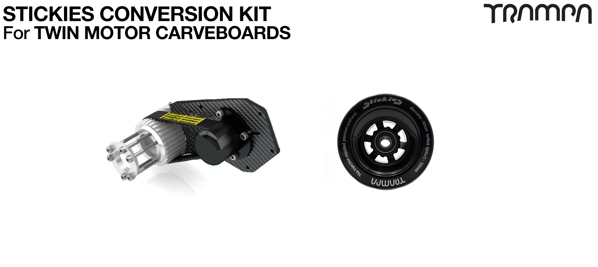 STREET Carveboard complete Motor Mount Conversion kit with STICKIES Longboard wheels - TWIN