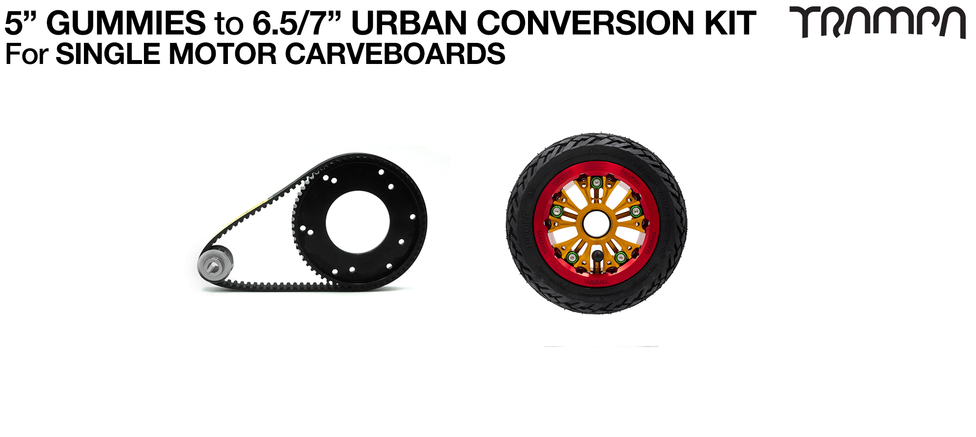 Gummies to Urban Carveboard complete Conversion kit with 4x Custom wheels for SINGLE Motor Mounts 