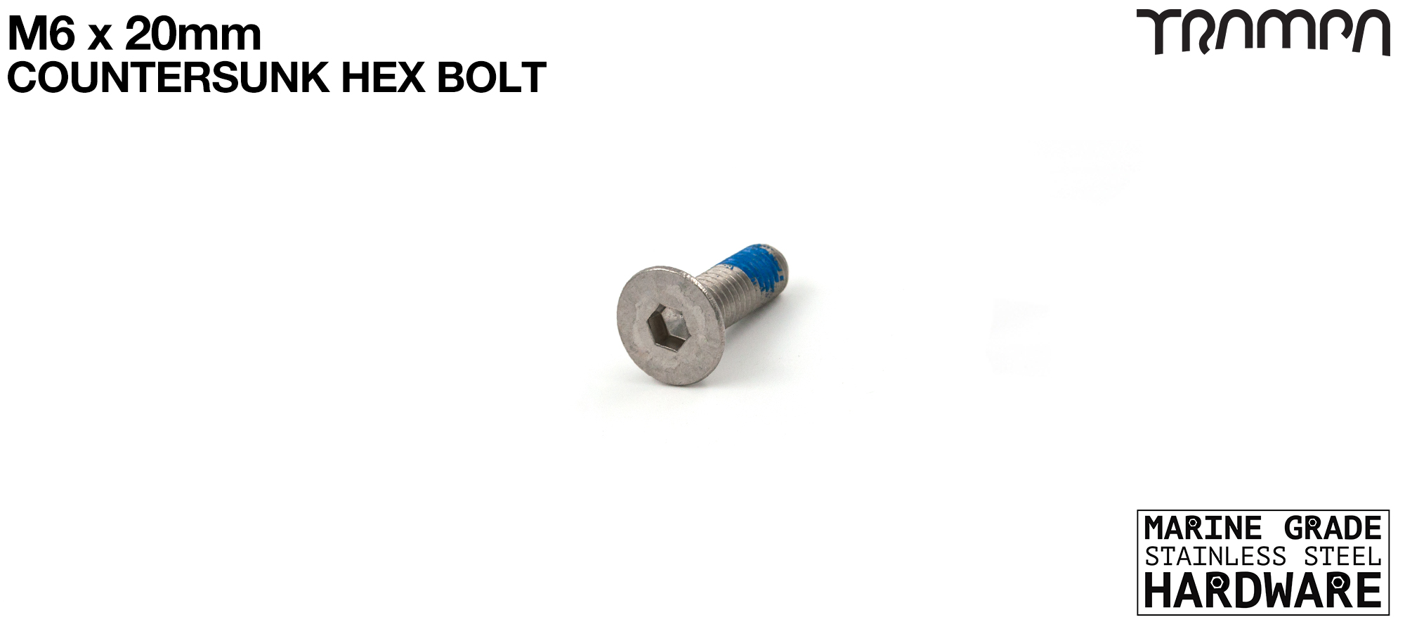 M6 x 20mm Countersunk Allen-Key Bolt - Marine Grade Stainless steel with locking paste 