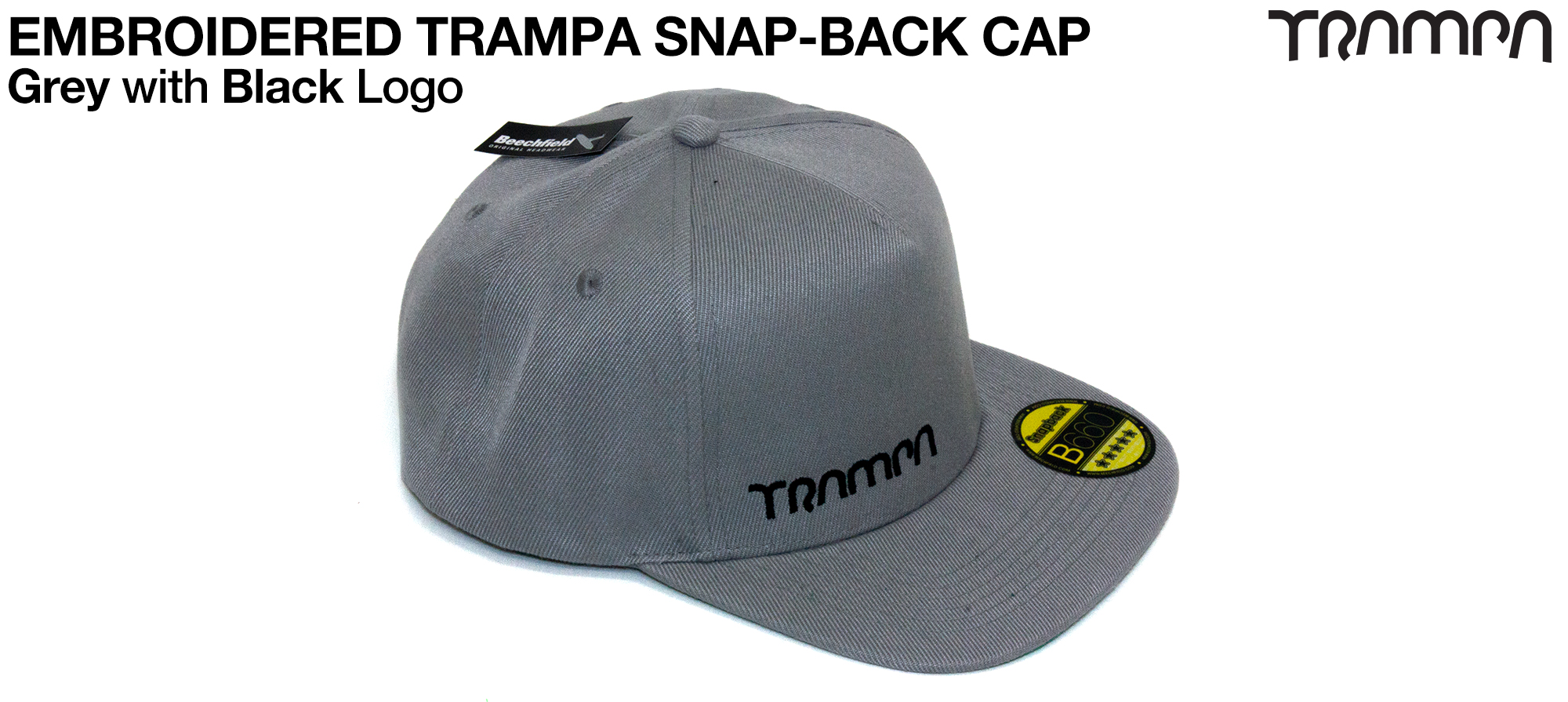 Marl GREY SNAPBACK Cap with BLACK embroidered TRAMPA logo