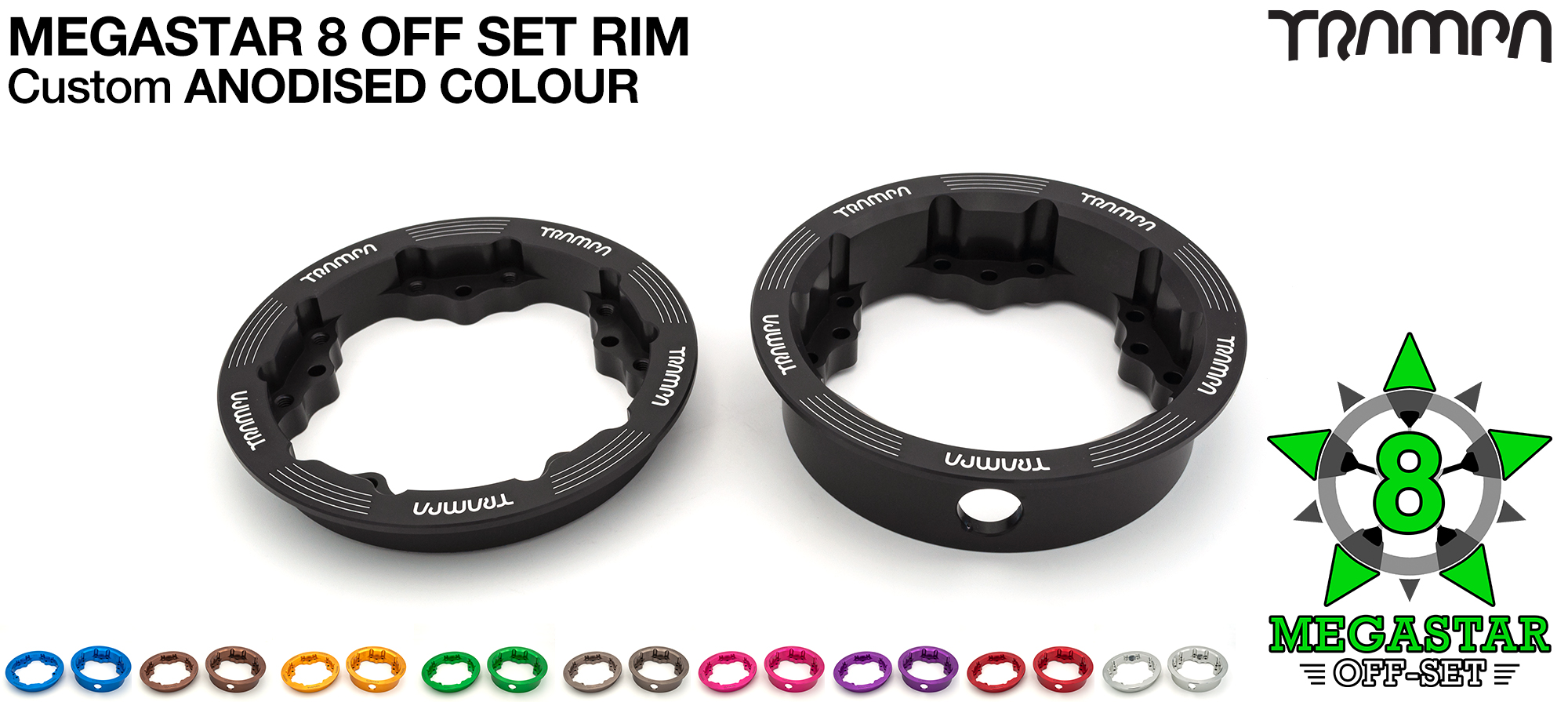 MEGASTAR 8 Off-Set Rims Measure 3.75 x 2 Inch & accept all 3.75 Rim Tyres