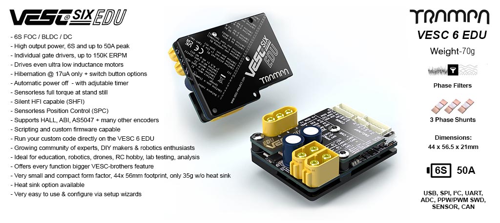VESC SIX Education with Heat Sink & Mounting Kit - NO Integrated IMU
