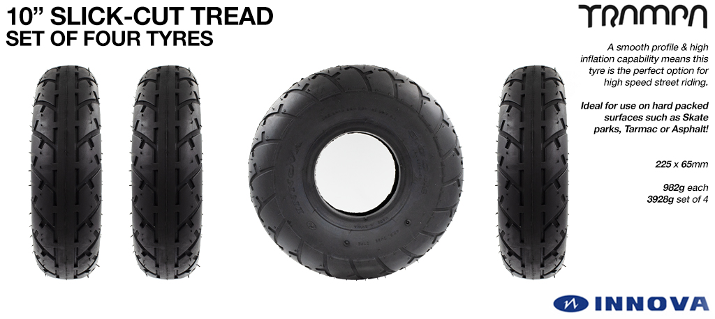10 Inch Slick-Cut Tread Tyre - Set of 4