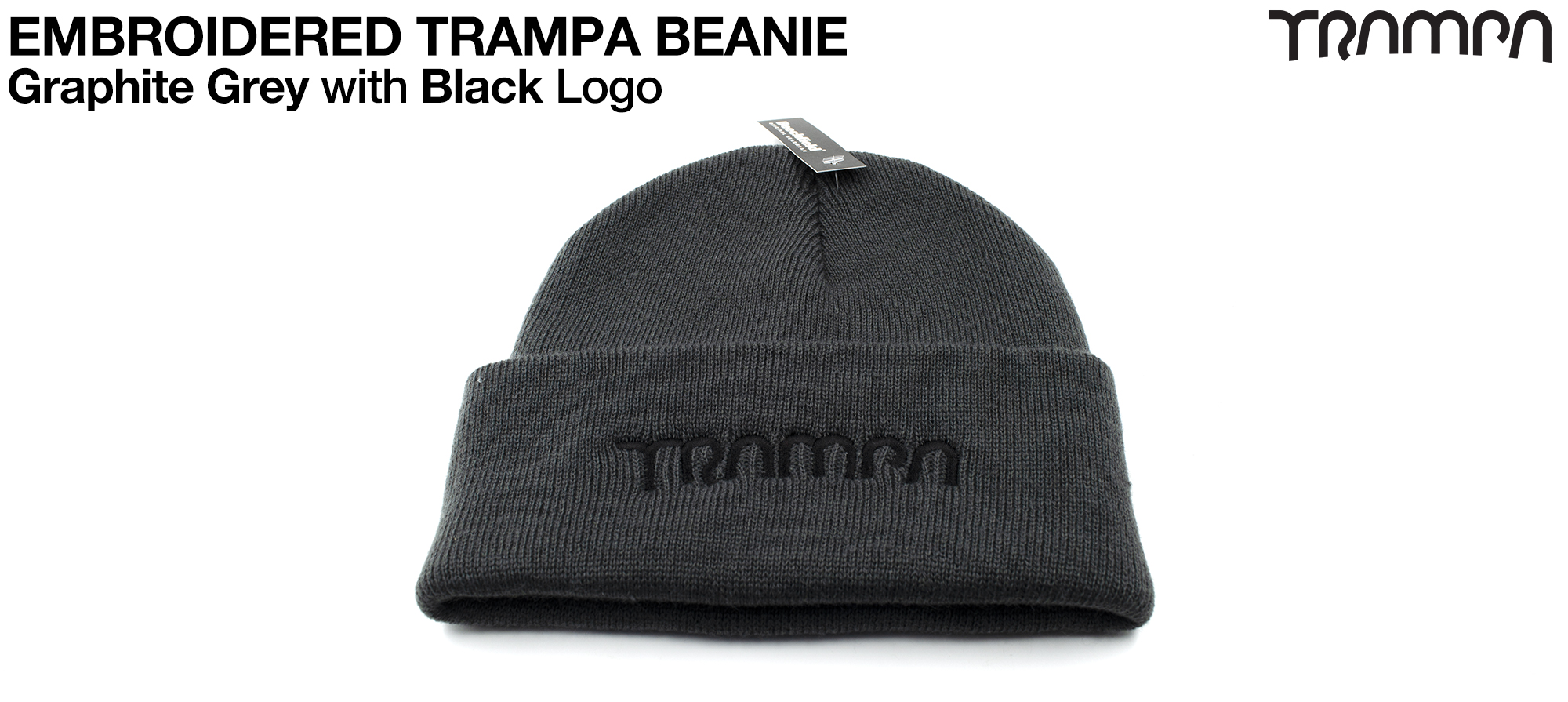 Graphite GREY Woolly hat with BLACK TRAMPA logo