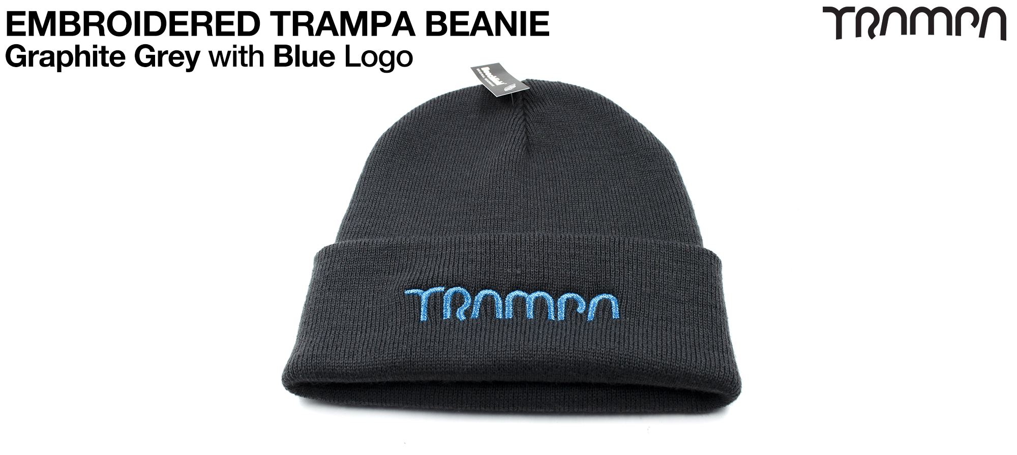 Graphite GREY Woolly hat with Electric BLUE TRAMPA logo
