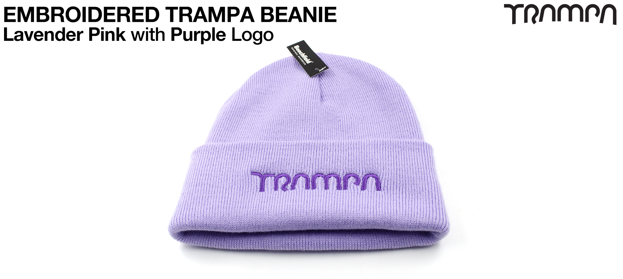 Lavender PINK Woolly hat with PURPLE TRAMPA logo