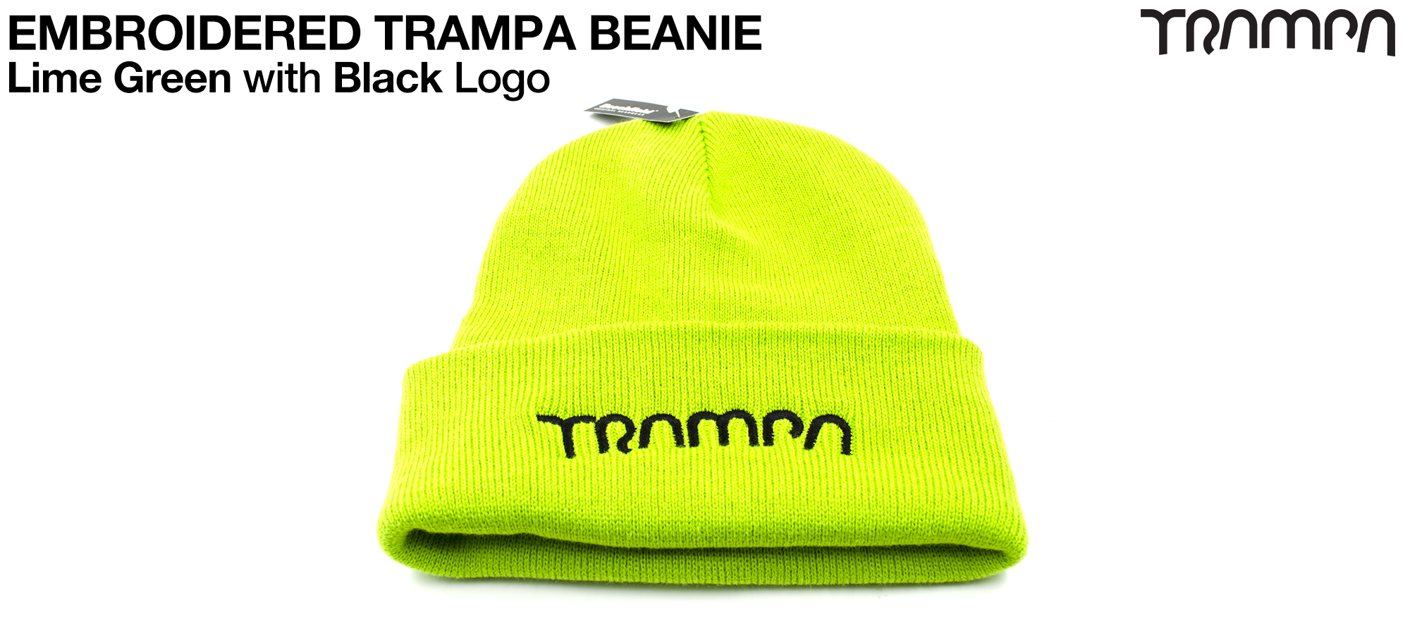 Lime GREEN Beanie with BLACK TRAMPA logo