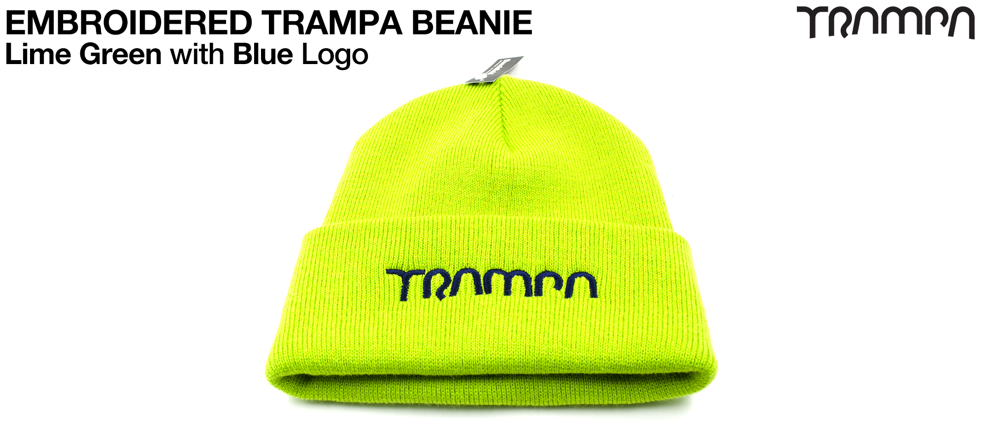 Lime GREEN Beanie with ELECTRIC BLUE TRAMPA logo