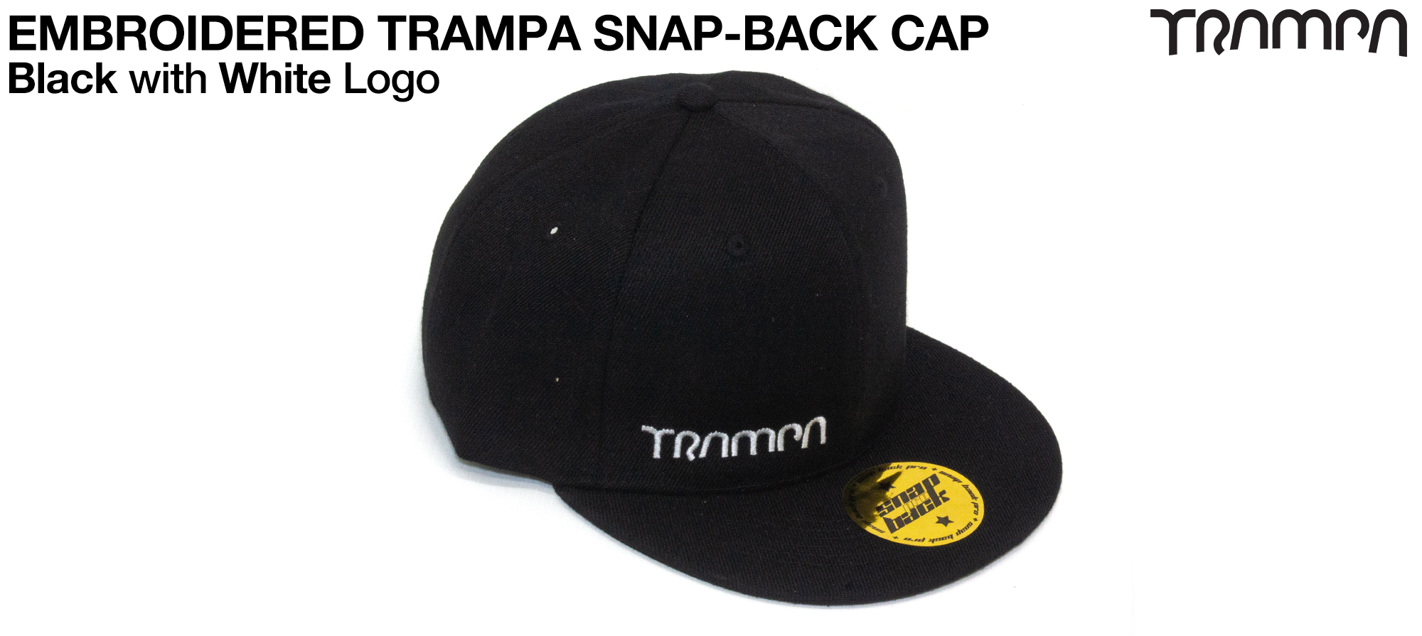 BLACK SNAPBACK Cap with WHITE logo embroidered