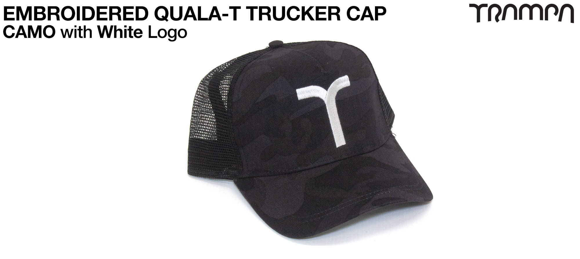 GREY Netted 5 Panel TRUCKER Cap with BLACK QUALA-T logo embroidered 