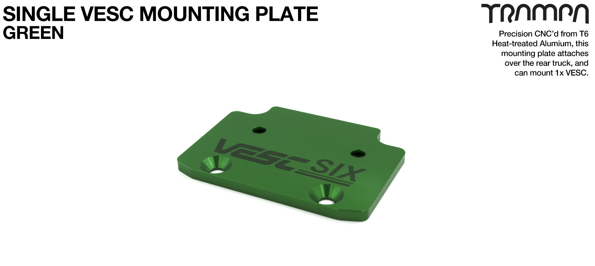 ALUMINIUM Mounting Plate for 1x VESC 6 & Fixing Bolts - GREEN 