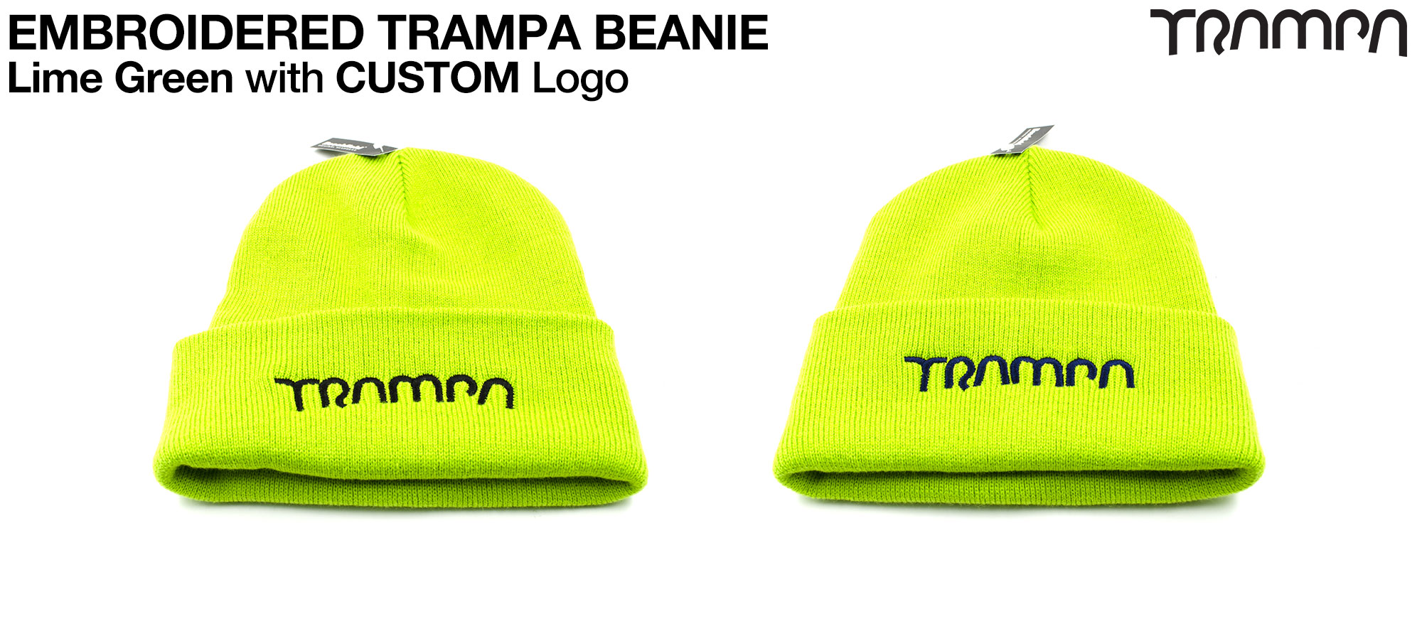 Lime GREEN Beanie with EMBROIDERED TRAMPA logo 