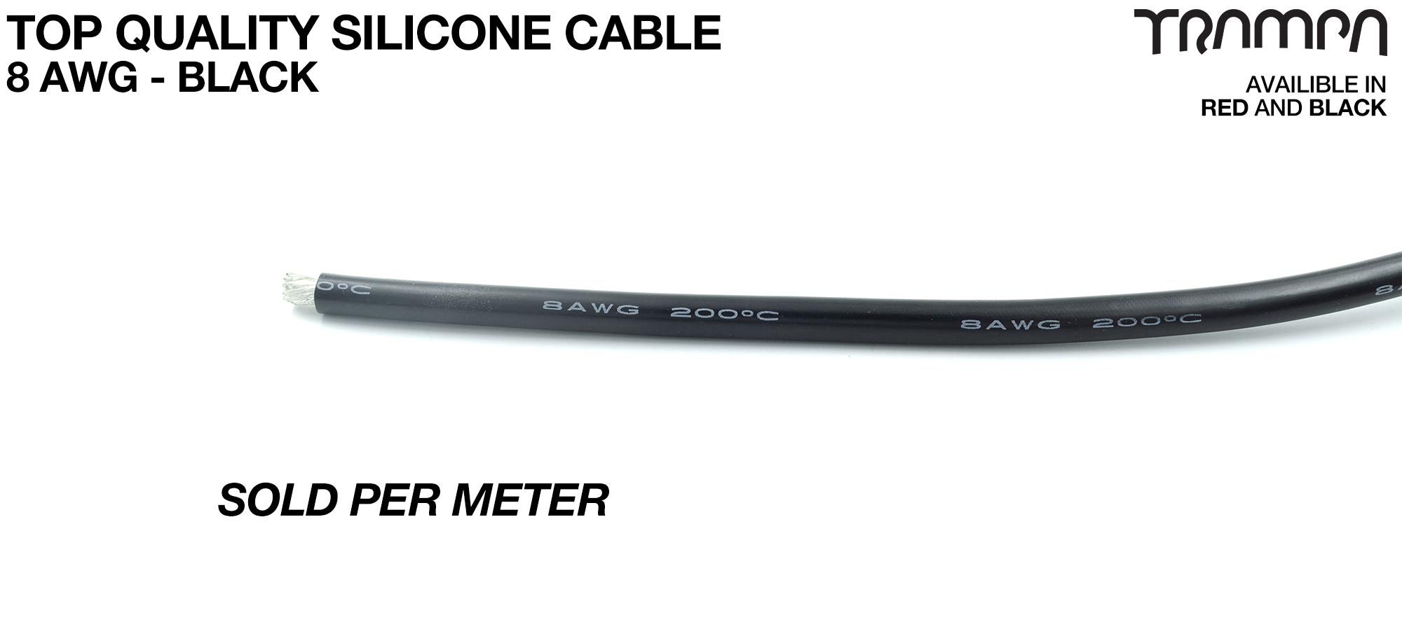 Black Silicone Lead Wire 8AWG - per meter