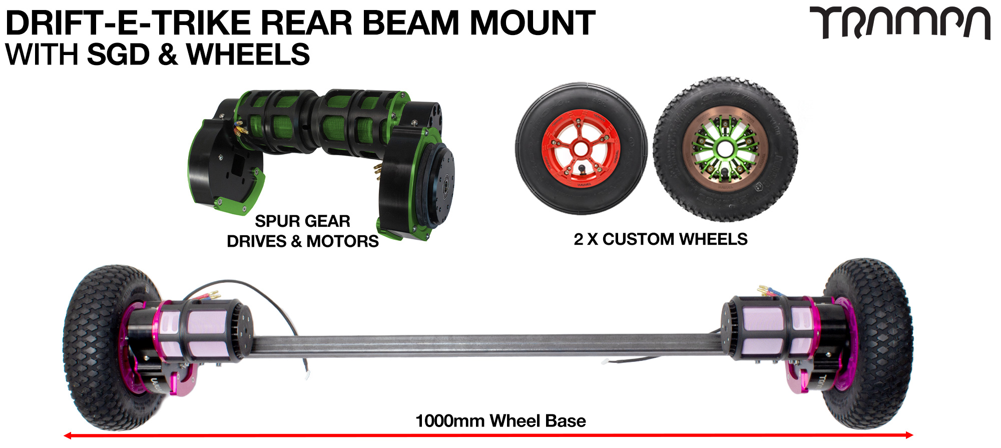 REAR BEAM SPUR GEAR DRIVE Assembled Drivetrain with 2x Rear Wheels